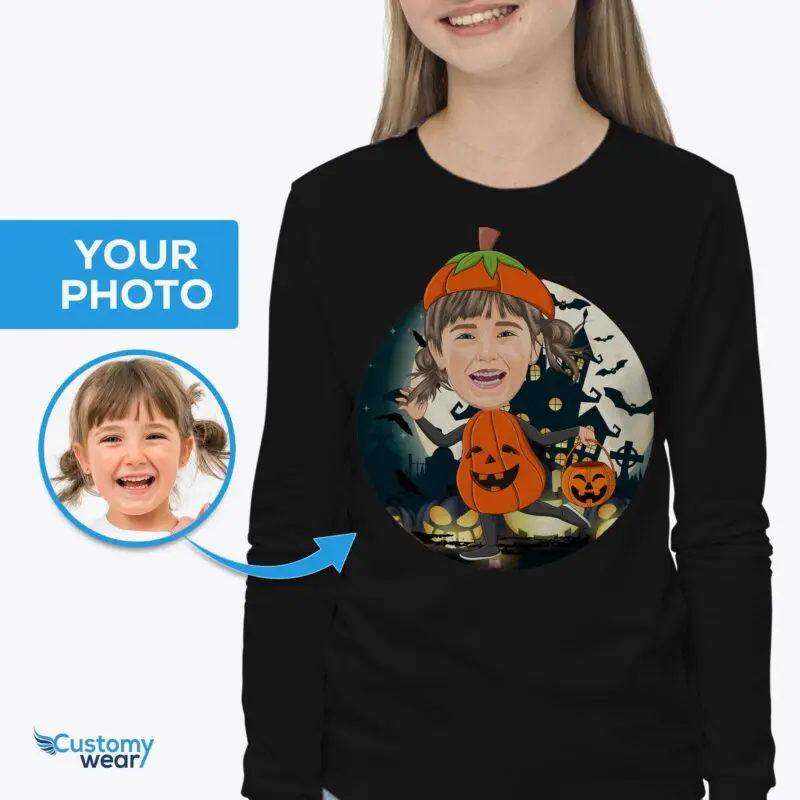 Personalized Pumpkin T-Shirt for Girls – Custom Halloween Costume Tee Axtra - ALL vector shirts - male www.customywear.com