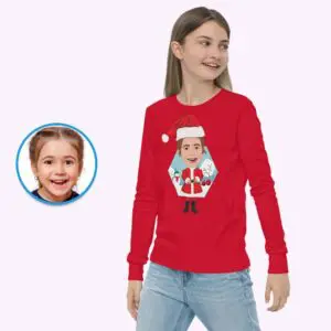 Experience Christmas Magic with Our Custom Santa Claus Youth Girl Shirt Christmas art T-shirts www.customywear.com