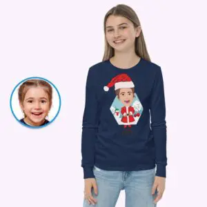 Experience Christmas Magic with Our Custom Santa Claus Youth Girl Shirt Christmas art T-shirts www.customywear.com