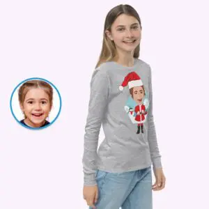 Experience Christmas Magic with Our Custom Santa Claus Youth Girl Shirt Christmas art T-shirts www.customywear.com