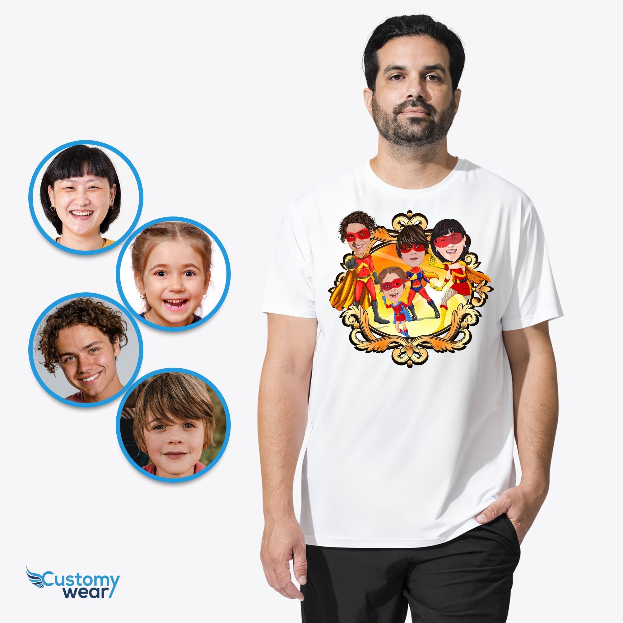 Interactive slider, super-heroes customised t-shirts.
