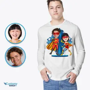 Personalized Superhero Couples Shirt – Unleash Your Super Love! Axtra - ALL vector shirts - male www.customywear.com