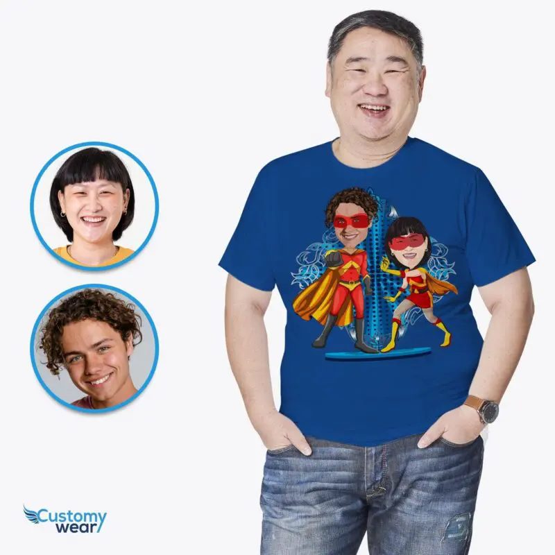 Personalized Superhero Couples Shirt – Unleash Your Super Love! Axtra - ALL vector shirts - male www.customywear.com