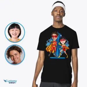 Personalized Superhero Couples Shirt – Unleash Your Super Love! Axtra - ALL vector shirts - male www.customywear.com