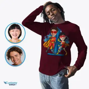 Personalized Superhero Couples Shirt – Unleash Your Super Love! Axtra - ALL vector shirts - male www.customywear.com