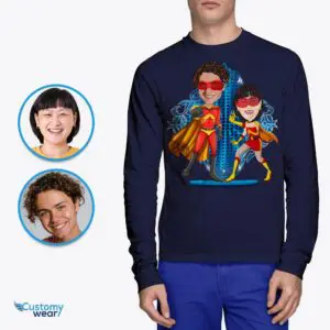 Personalized Superhero Couples Shirt – Unleash Your Super Love! Axtra - ALL vector shirts - male www.customywear.com