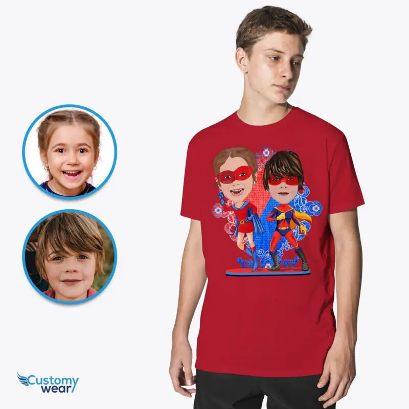 Personalized Superhero Siblings Youth Tee – Unleash Your Inner Hero! Axtra - ALL vector shirts - male www.customywear.com