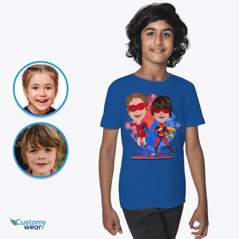 Personalized Superhero Siblings Youth Tee – Unleash Your Inner Hero! Axtra - ALL vector shirts - male www.customywear.com