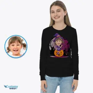 Personalized Witchy Girl Pumpkin T-shirt | Custom Halloween Tee Axtra - ALL vector shirts - male www.customywear.com