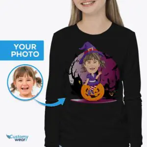 Personalized Witchy Girl Pumpkin T-shirt | Custom Halloween Tee Axtra - ALL vector shirts - male www.customywear.com