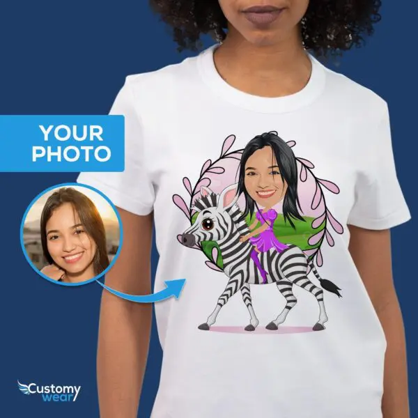 Personalized Zebra Riding Woman Shirt | Wild Animal Fantasy Adventure Tee Adult shirts www.customywear.com