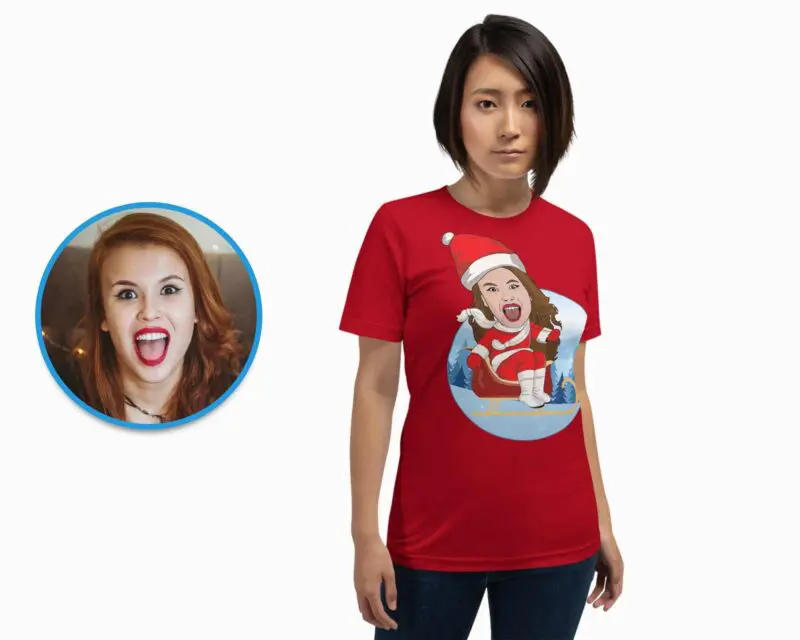 Personalized Christmas T-Shirt | Custom Santa Claus Snowboarding Tee for Women and Girls Adult shirts www.customywear.com