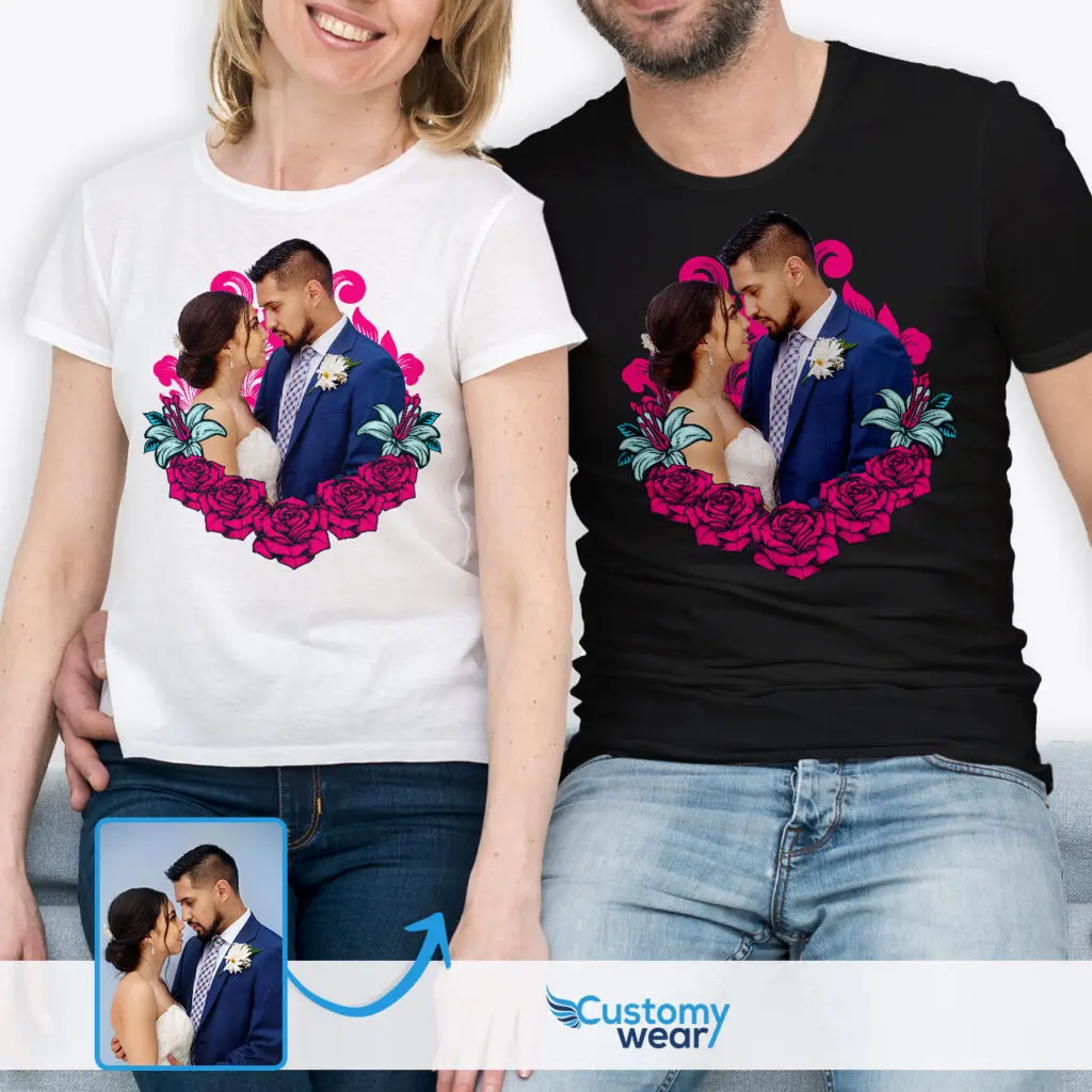 Couple’s Matching T-Shirts: Custom Short Sleeve Tees for Shared Moments Custom arts - Floral Design www.customywear.com