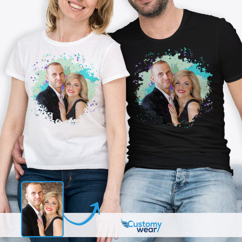 Celebrate Togetherness with Personalized Custom Photo T-Shirt for Husband and Wife | Engagement Special Gifts Custom arts - Color Splash www.customywear.com