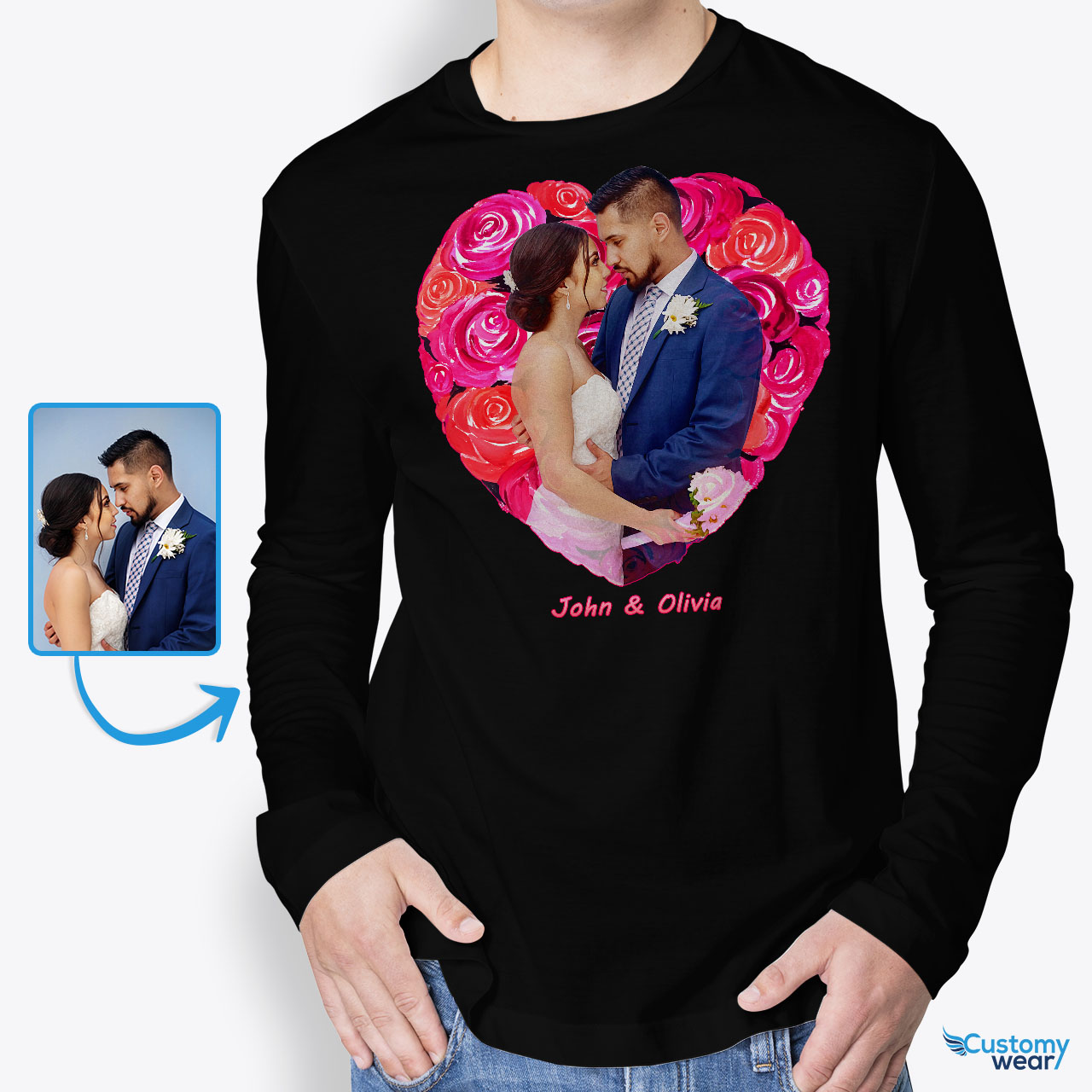 Custom Valentines Roses T-Shirt for Husband  Personalized Valentine's Day  Gift - Customywear