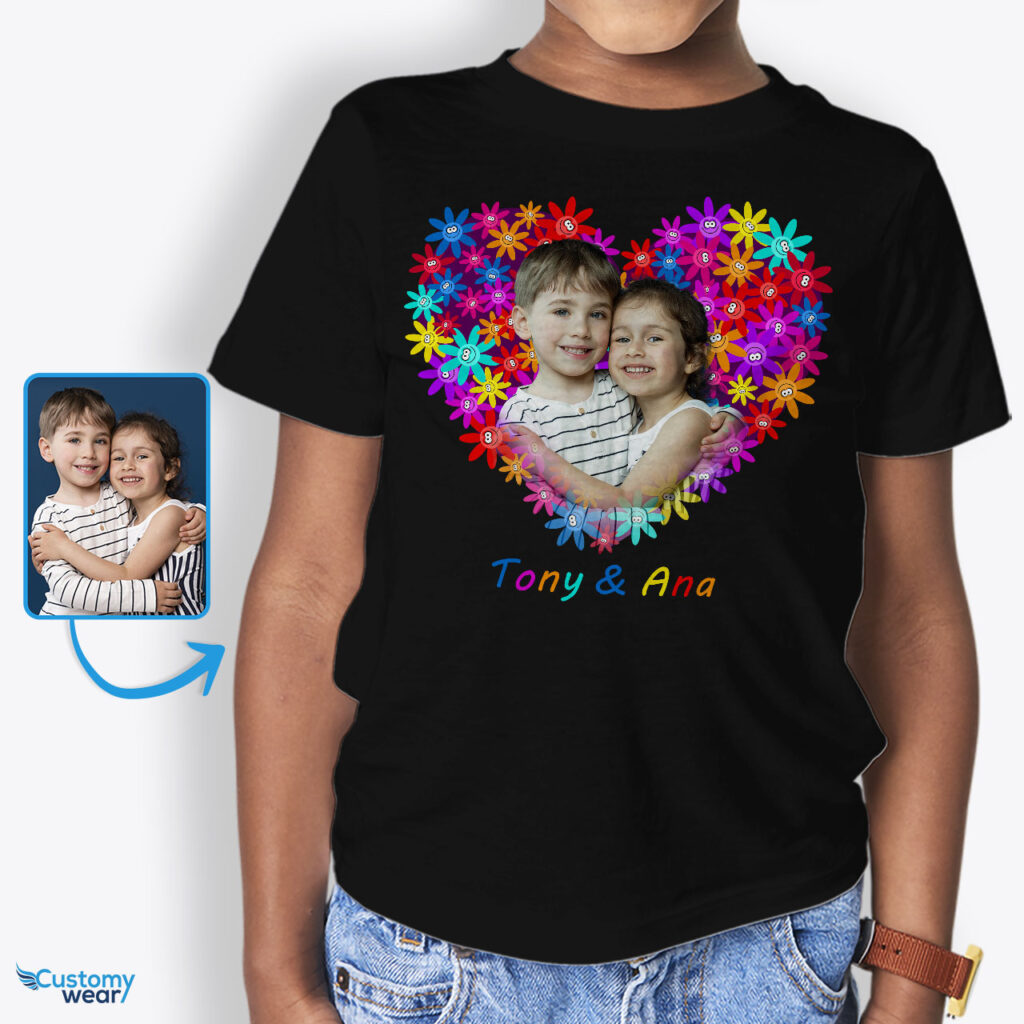 Kids Gift Ideas Custom Tee – Unleash Creativity with Unique Personalized T-Shirts for Little Ones Custom arts : Flower heart www.customywear.com