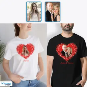 Couple’s Valentines Flowers Custom Photo T-Shirt – Personalized Heart Symbol Custom arts : Flower heart www.customywear.com