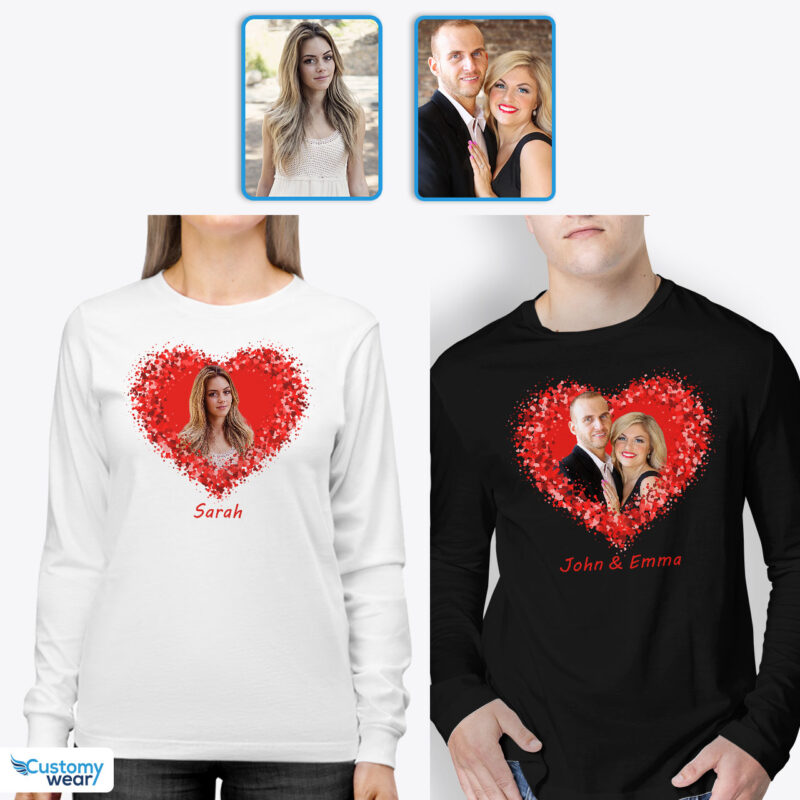 Matching Couple’s Valentine gifts – Custom Floral Photo Shirts Custom arts : Flower heart www.customywear.com