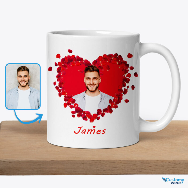 Valentine’s Day Surprise mugs : Personalized Valentine Flower Heart Mug for Boyfriend Custom arts : Flower heart www.customywear.com