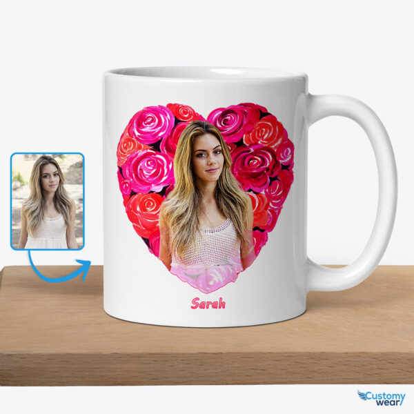 Custom Valentines Roses Mug for Girlfriend – Unique Valentine’s Day Surprise Custom arts : Flower heart www.customywear.com