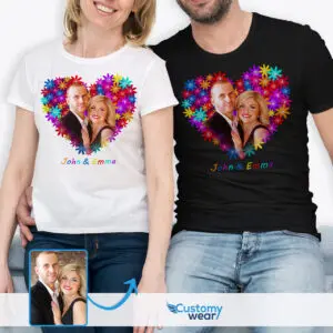 Valentine’s Day T-Shirt Ideas: Personalized Couple’s Tee for Him and Her Custom arts : Flower heart www.customywear.com