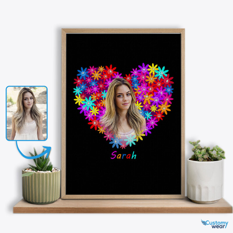 Girlfriend Valentine’s Day Gift Ideas Custom Poster – Personalized Artwork for Your Special Bond Custom arts : Flower heart www.customywear.com