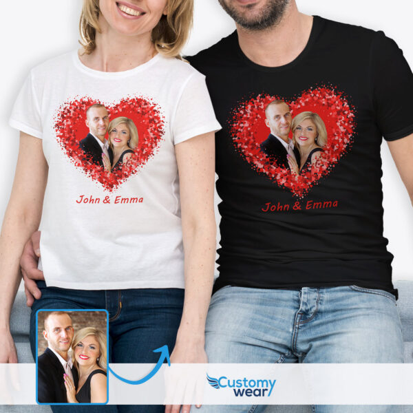 Couple’s Valentines Flowers Custom Photo T-Shirt – Personalized Heart Symbol Custom arts : Flower heart www.customywear.com