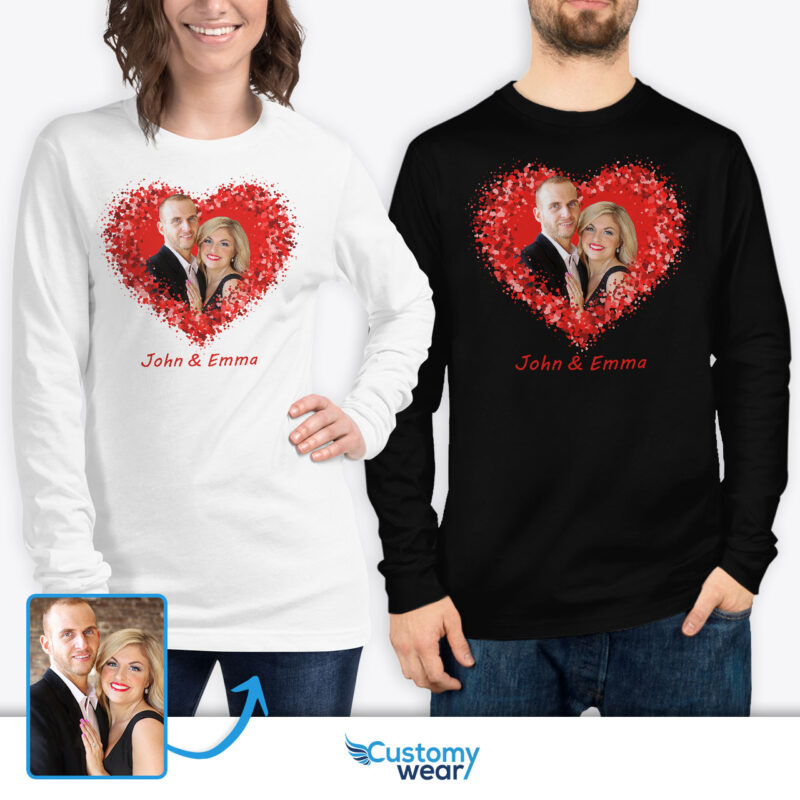 Matching Couple’s Valentine gifts – Custom Floral Photo Shirts Custom arts : Flower heart www.customywear.com