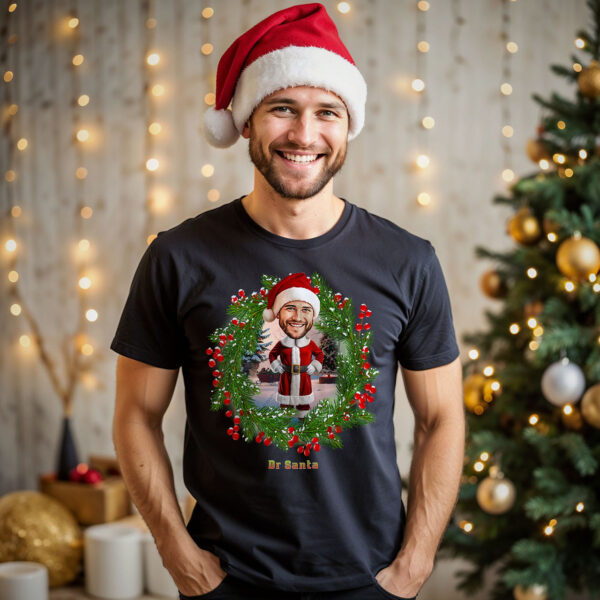 Custom Father Christmas T-Shirt for Men – Stylish Christmas T-Shirts for the Holidays Axtra – Ai Santa Claus Floral tree www.customywear.com 3