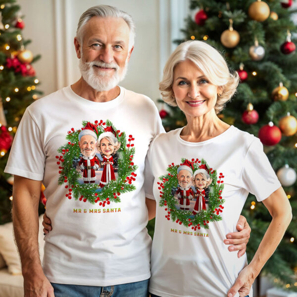 Custom Father Christmas T-Shirt for Couple – Ideal Couples Christmas Gift Axtra – Ai Santa Claus Floral tree www.customywear.com 3