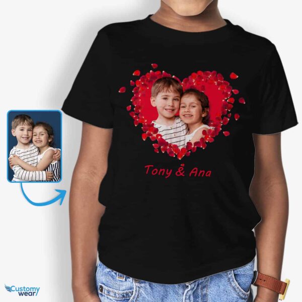 Heartfelt Surprise for Kids: Personalized Flower Heart Kid’s T-Shirt Customizable Siblings T-shirts www.customywear.com