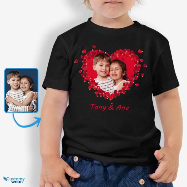 Heartfelt Surprise for Kids: Personalized Flower Heart Kid’s T-Shirt Customizable Siblings T-shirts www.customywear.com 2