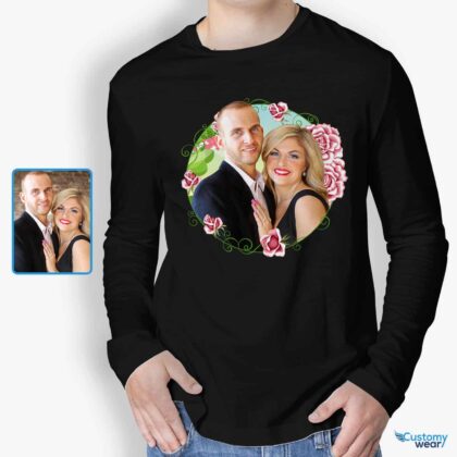 Personalized Anniversary Long Sleeve T-shirt with Custom Floral Design – Perfect Romantic Gift for Husband Custom Gifts - Floral Design www.customywear.com