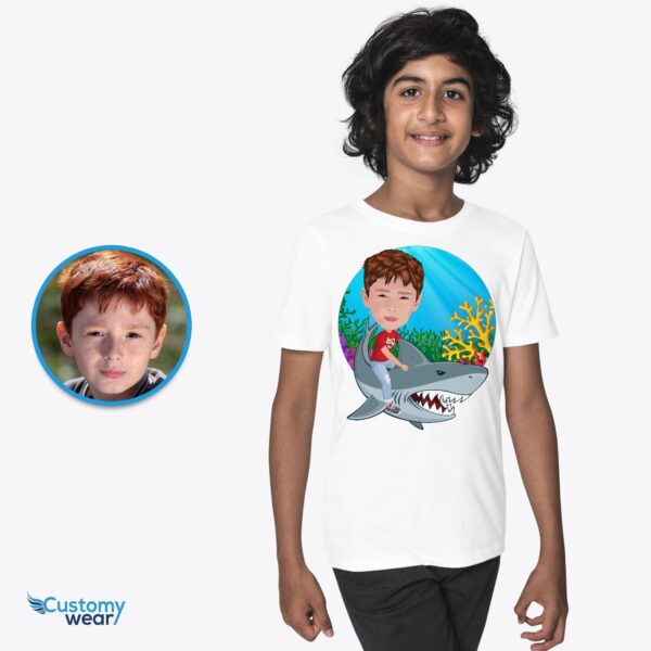 Custom Shark Rider T-Shirt – Personalized Photo Tee for Kids Axtra - ALL vector shirts - male www.customywear.com 2