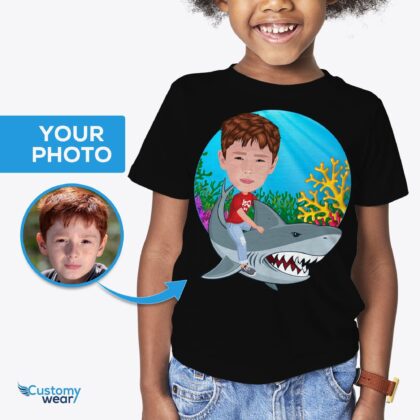 Custom Shark Rider T-Shirt – Personalized Photo Tee for Kids Boy's T-shirts www.customywear.com 2