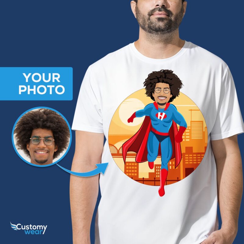 Customizable Blue Superhero T-Shirt for Men – Personalized Superdad Tee Customizable Short sleeve tees men www.customywear.com 6