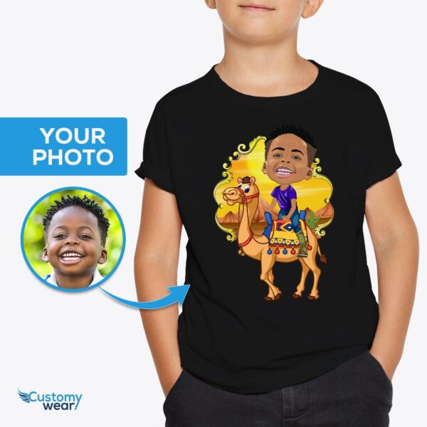 Custom Camel Riding Boy Shirt | Personalized Desert Adventure Tee Axtra - ALL vector shirts - male www.customywear.com