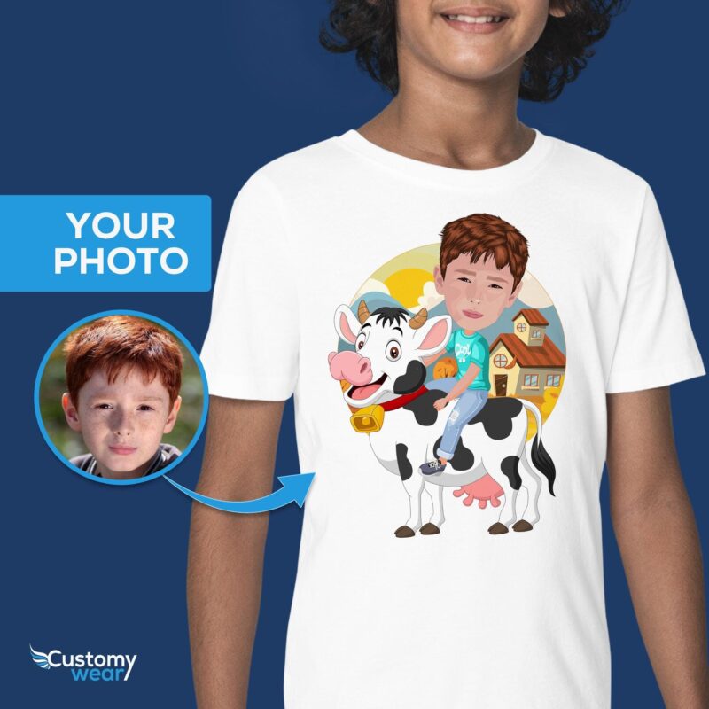 Custom Cow Riding Boy Shirt | Personalized Cowboy Kids Tee Boy's T-shirts www.customywear.com 5