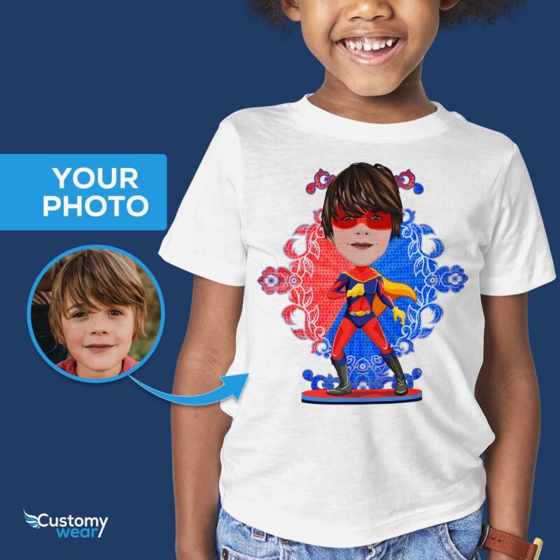 Personalized Superhero Custom T-Shirt – Turn Your Photo into a Superboy Tee Boy's T-shirts www.customywear.com 5