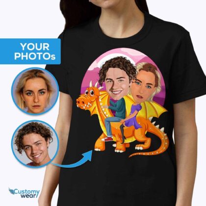 Transform Your Photo into a Custom Dragon Ride Couple Shirt – Personalized Fairy Costume Tee T-shirts for Couple www.customywear.com