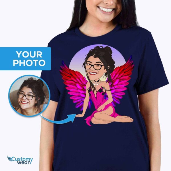 Personalized Angelic Portrait T-Shirt – Transform Your Photo into a Custom Masterpiece Customizable Women short sleeves www.customywear.com