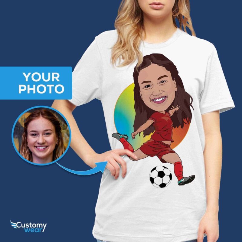 Custom Soccer Player Portrait T-Shirt – Transform Your Photo into Personalized Football Tee Customizable Women short sleeves www.customywear.com 5