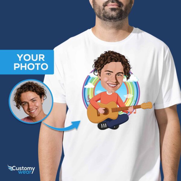 Custom Guitar Player Portrait T-Shirt – Transform Your Photo into Personalized Music Tee Customizable Short sleeve tees men www.customywear.com