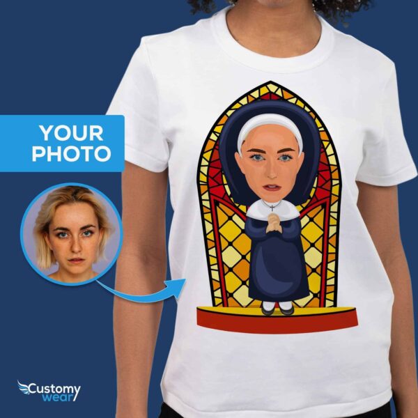 Personalized Nun Uniform T-Shirt – Transform Your Photo into Custom Tee Customizable Women short sleeves www.customywear.com