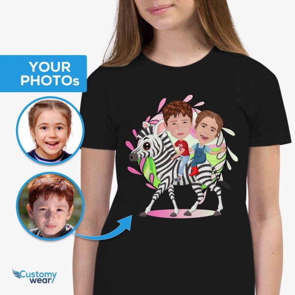 Roam Wild with a Personalized Zebra Adventure Tee – Custom Youth Animal Shirt Customizable Siblings T-shirts www.customywear.com