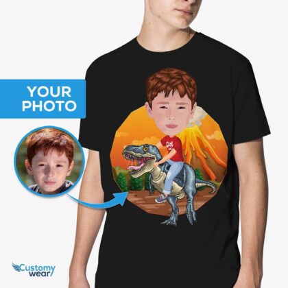 Custom Dinosaur Rider Tee | Transform Your Photo into Personalized Birthday T-Shirt Birthday www.customywear.com