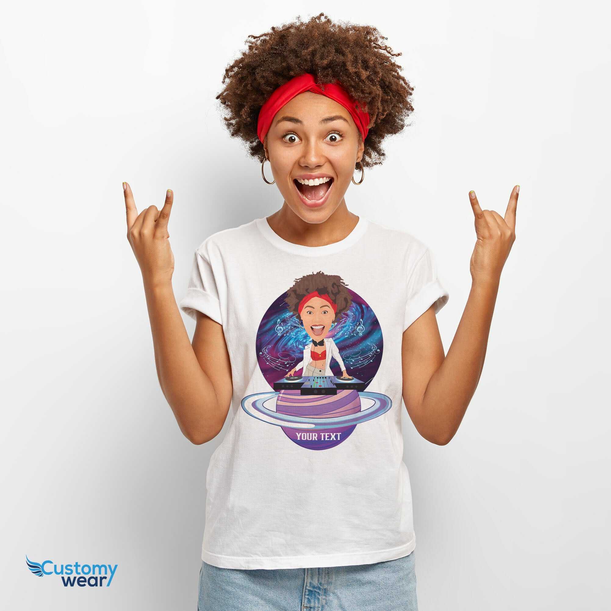 Custom Female DJ Space T-Shirt - Personalized Music Tee-Customywear-Adult shirts