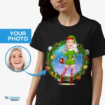 Custom Female Elf Costume Shirt – Personalized Green Christmas Tee Customizable Women short sleeves www.customywear.com 7