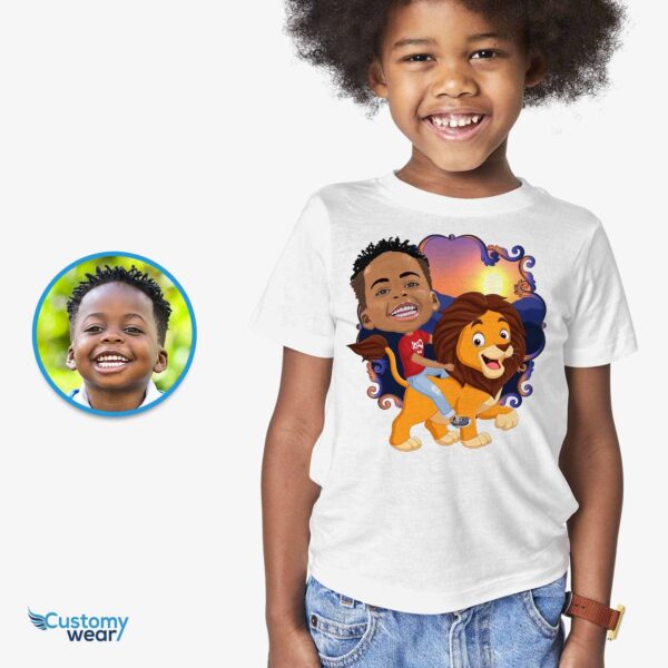 Custom Lion Riding Boy Shirt | Personalized Jungle King Adventure Tee Boy's T-shirts www.customywear.com 2