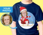 Personalized Merry Christmas Youth T-Shirt | Custom Santa Claus Snowboarding Tee Customizable Girls tees www.customywear.com 6